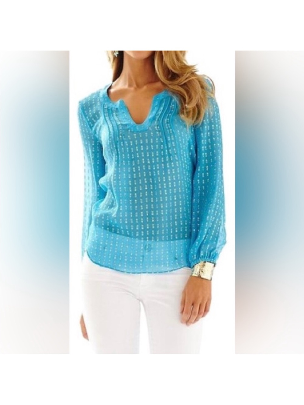 Lilly Pulitzer blue Blouse with Gold Foil Squares